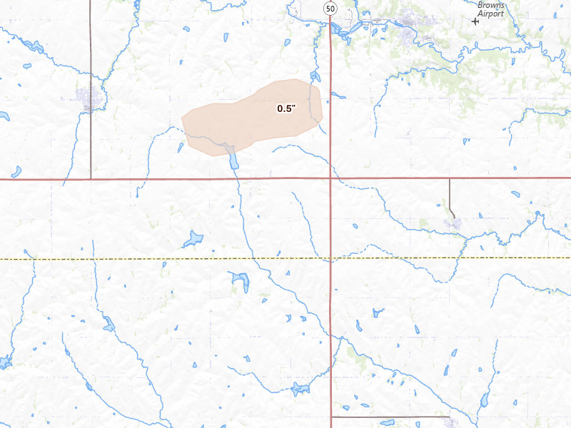 Radar-estimated hail-size map of the storm over Avoca, NE on May 15, 2026