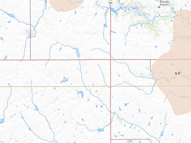Radar-estimated hail-size map of the storm over Avoca, NE on May 17, 2026