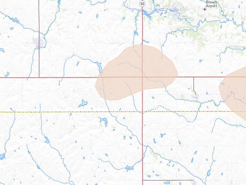 Radar-estimated hail-size map of the storm over Avoca, NE on Jul 8, 2026