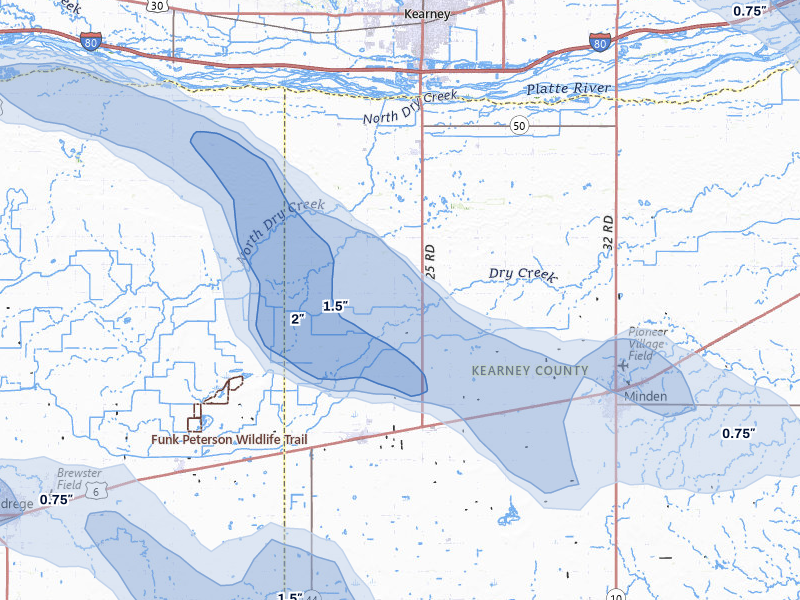 NEXRAD radar-signature map of the hail storm over Axtell, NE on Jul 30, 2026