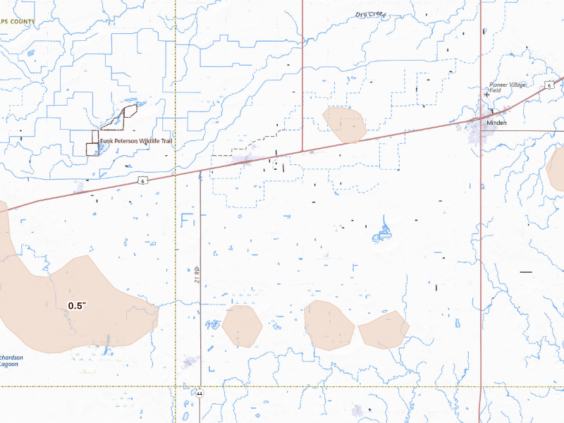 Radar-estimated hail-size map of the storm over Axtell, NE