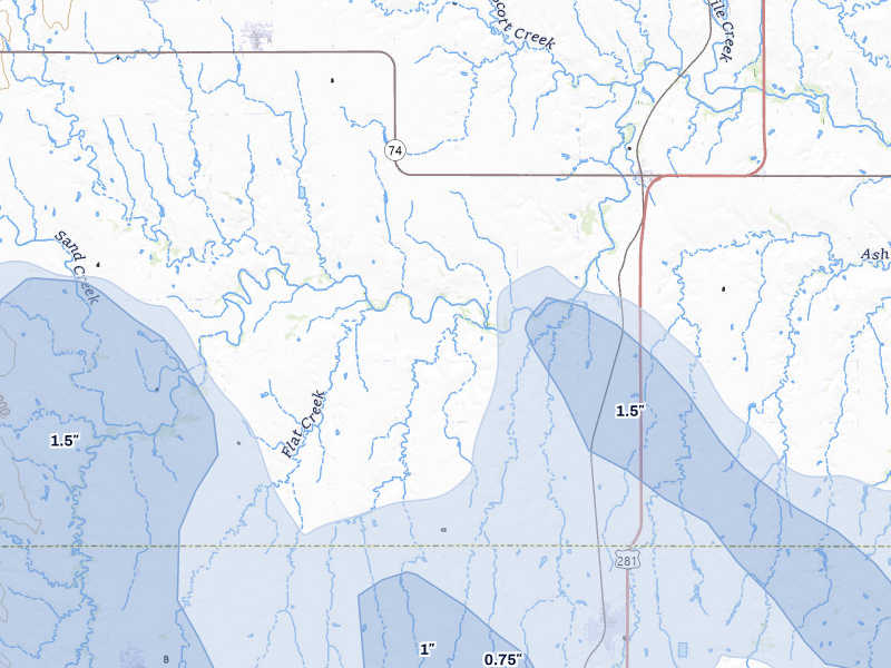 NEXRAD radar-signature map of the hail storm over Ayr, NE on Jul 8, 2026