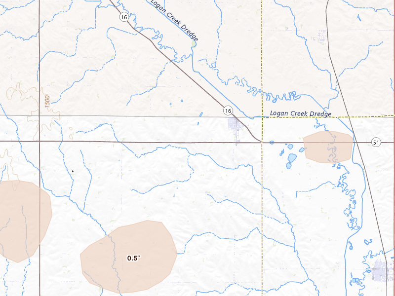 Radar-estimated hail-size map of the storm over Bancroft, NE on May 17, 2026