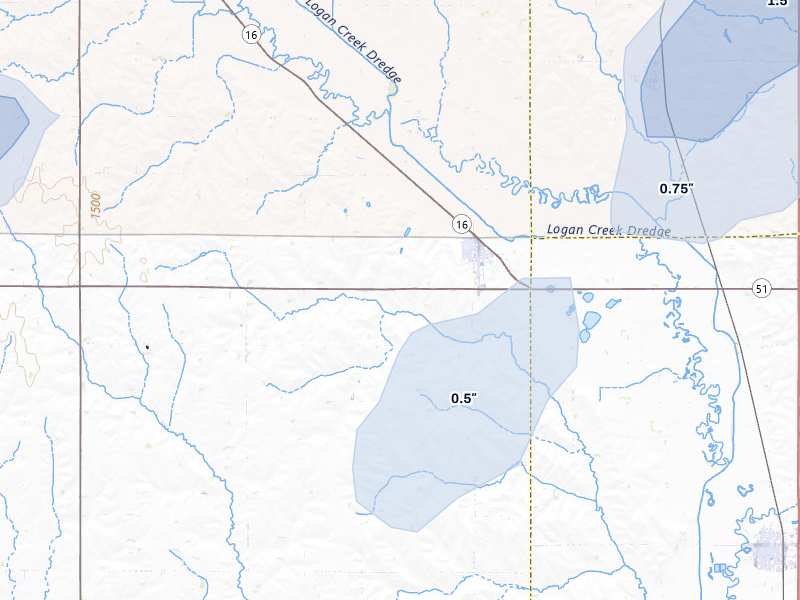NEXRAD radar-signature map of the hail storm over Bancroft, NE on Jul 1, 2026