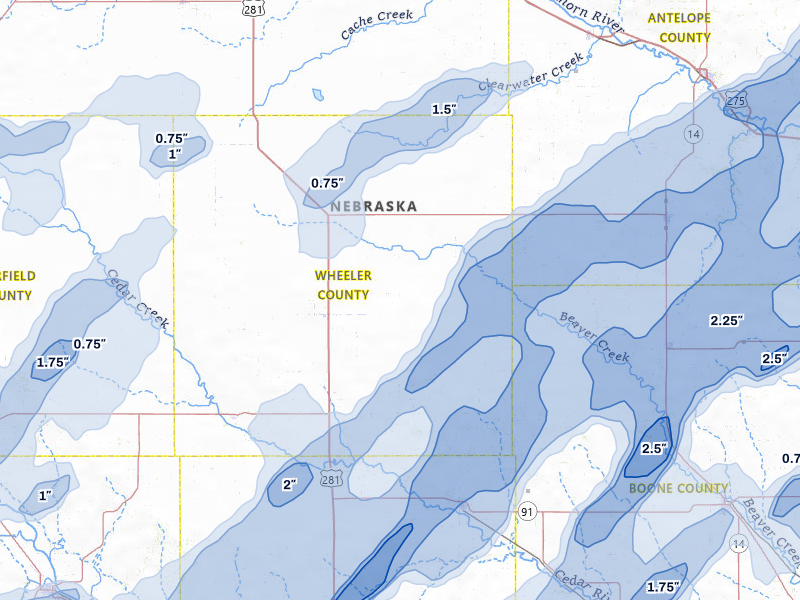 NEXRAD radar-signature map of the hail storm over Bartlett, NE on Jun 29, 2026