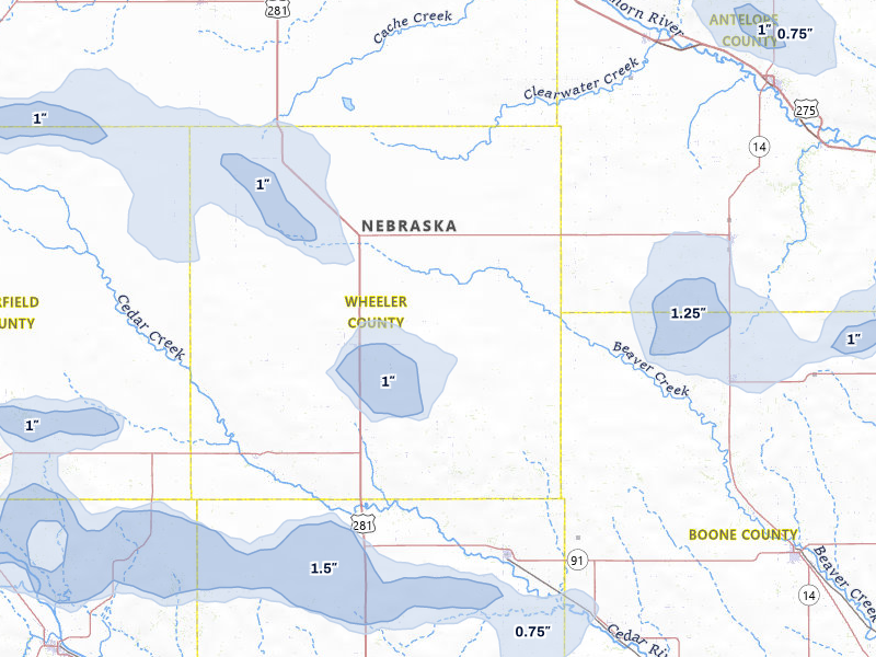NEXRAD radar-signature map of the hail storm over Bartlett, NE on Jul 30, 2026
