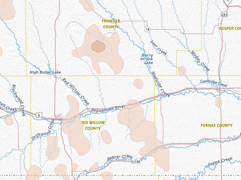 Radar-estimated hail-size map of the storm over Bartley, NE on Aug 27, 2026