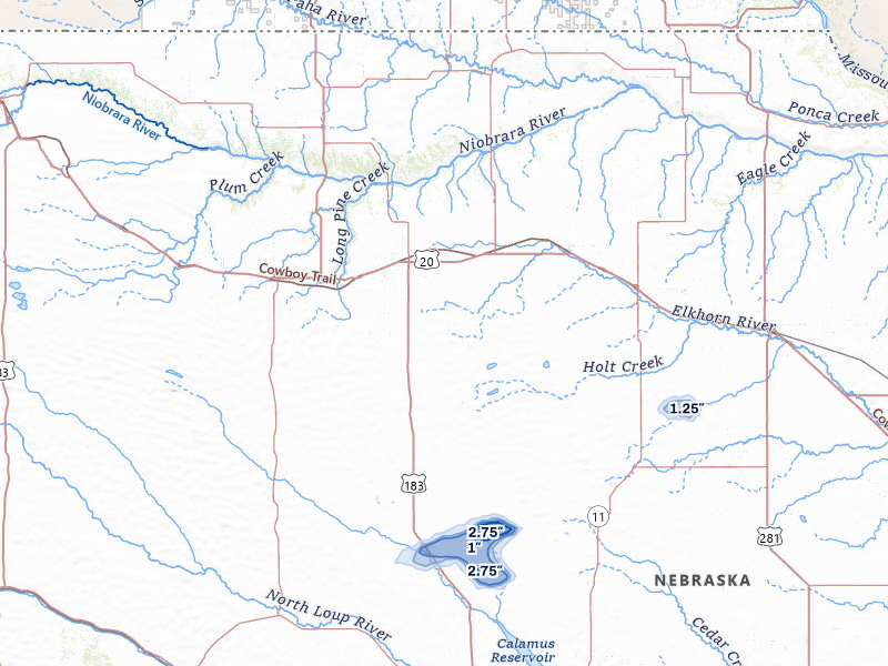NEXRAD radar-signature map of the hail storm over Bassett, NE on Aug 17, 2026