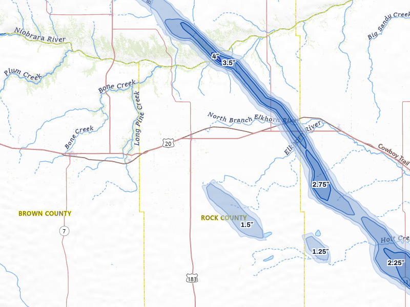 NEXRAD radar-signature map of the hail storm over Bassett, NE on Aug 19, 2026