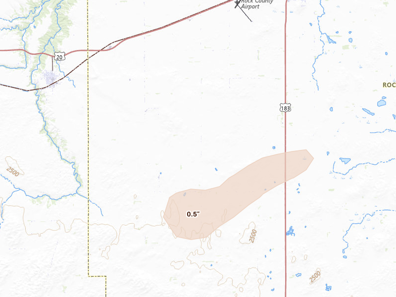 Radar-estimated hail-size map of the storm over Bassett, NE