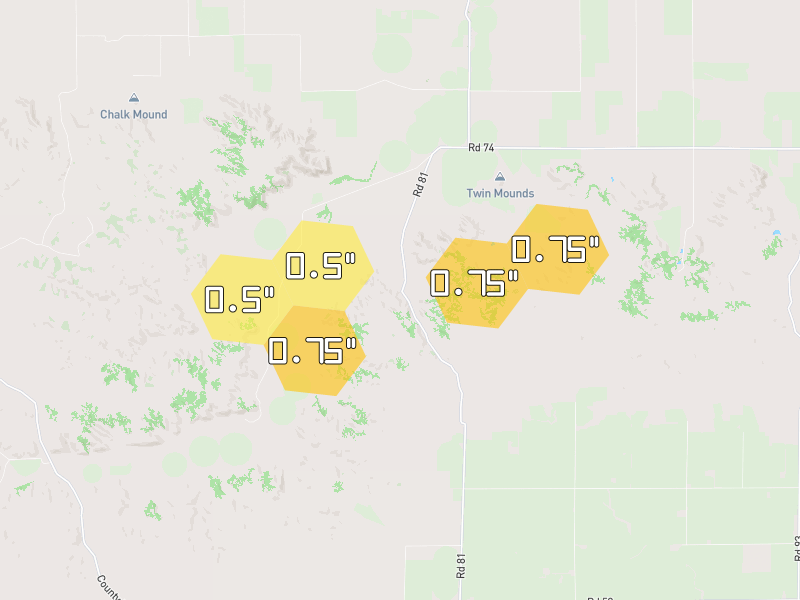 Hail map of Bayard, NE on Jun 4, 2026, hail up to 0.75"