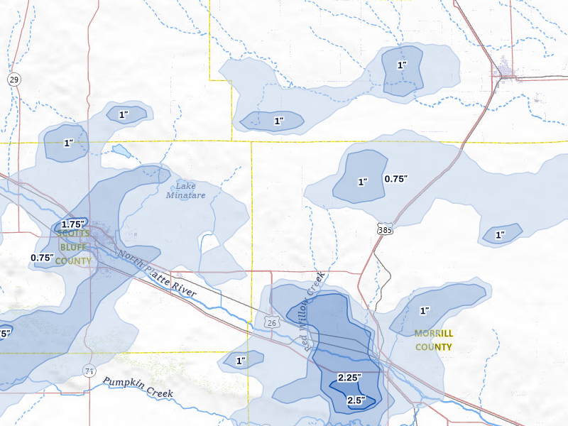NEXRAD radar-signature map of the hail storm over Bayard, NE on Jun 26, 2026