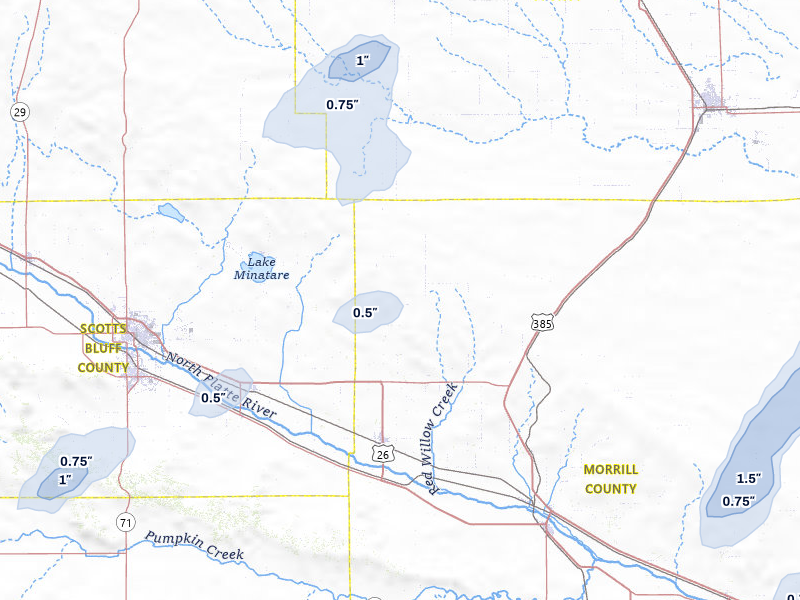 NEXRAD radar-signature map of the hail storm over Bayard, NE on Jul 7, 2026