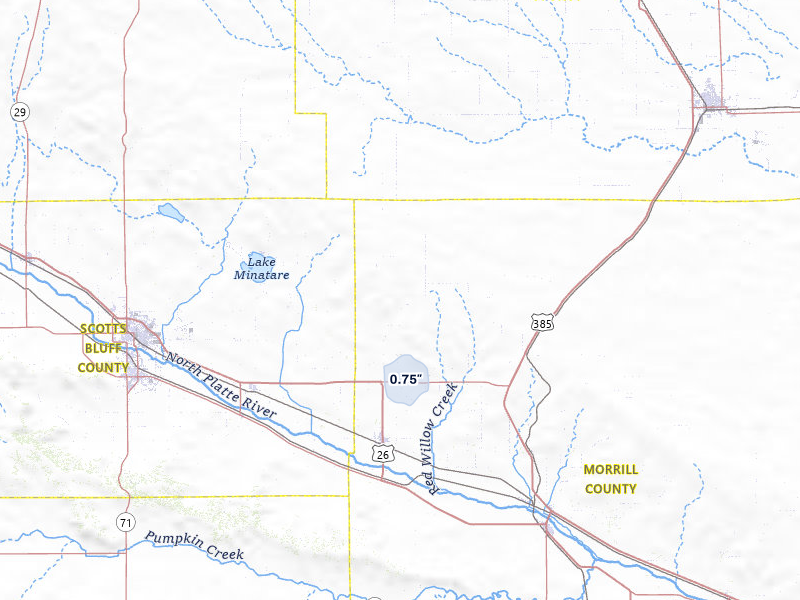 NEXRAD radar-signature map of the hail storm over Bayard, NE on Jul 8, 2026