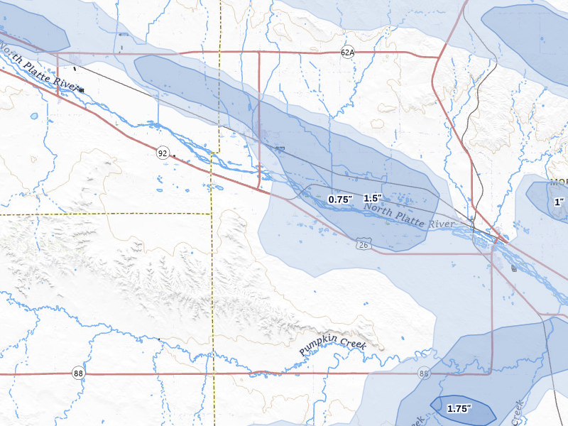 NEXRAD radar-signature map of the hail storm over Bayard, NE on Aug 9, 2026