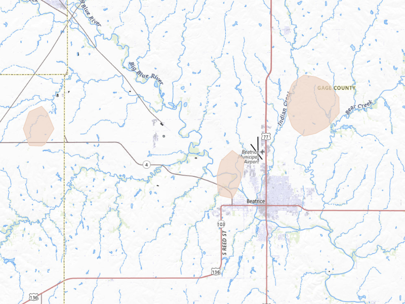 Radar-estimated hail-size map of the storm over Beatrice, NE