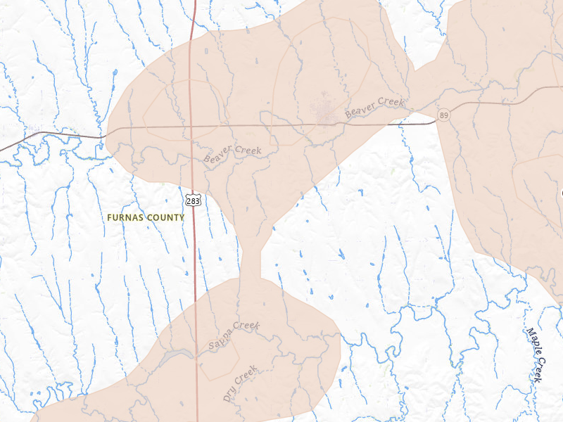 Radar-estimated hail-size map of the storm over Beaver City, NE on Aug 13, 2026