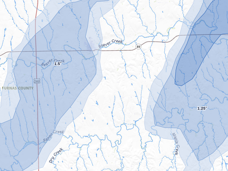 NEXRAD radar-signature map of the hail storm over Beaver City, NE on Aug 13, 2026