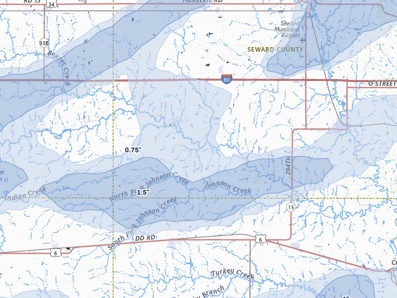 NEXRAD radar-signature map of the hail over Beaver Crossing, NE