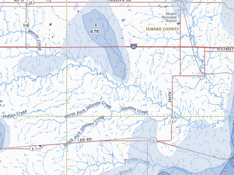 NEXRAD radar-signature map of the hail storm over Beaver Crossing, NE on May 16, 2026