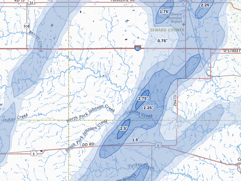 NEXRAD radar-signature map of the hail storm over Beaver Crossing, NE on May 18, 2026