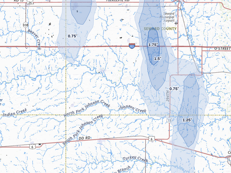 NEXRAD radar-signature map of the hail storm over Beaver Crossing, NE on May 30, 2026