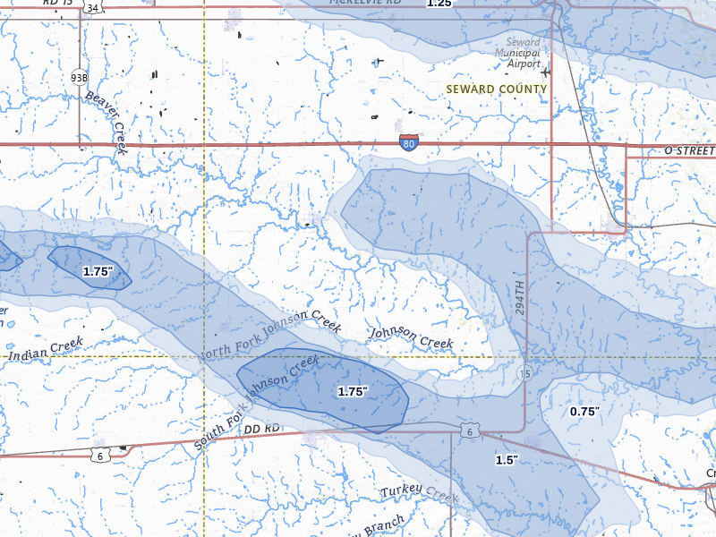 NEXRAD radar-signature map of the hail storm over Beaver Crossing, NE on Jul 8, 2026
