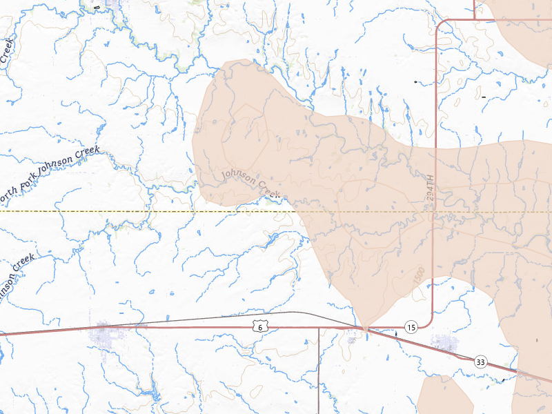 Radar-estimated hail-size map of the storm over Beaver Crossing, NE on Aug 19, 2026
