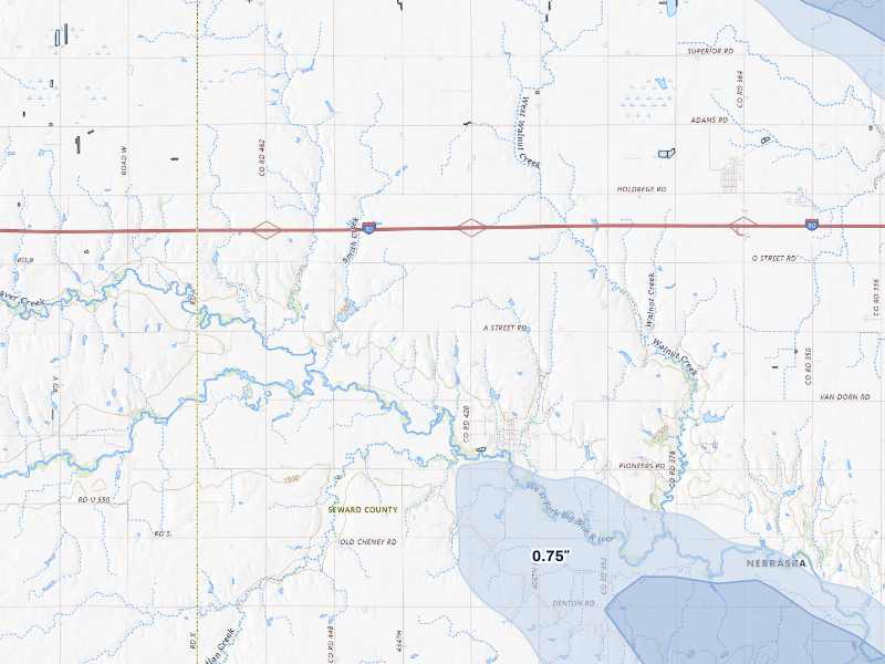 NEXRAD radar-signature map of the hail storm over Beaver Crossing, NE on Aug 19, 2026