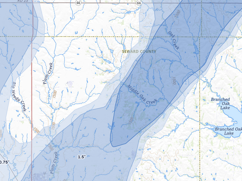 NEXRAD radar-signature map of the hail storm over Bee, NE on May 18, 2026
