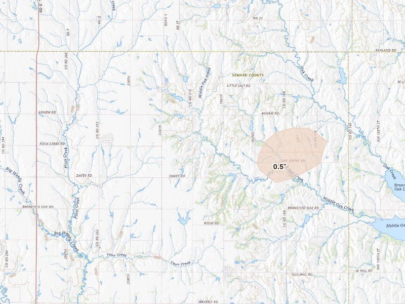 Radar-estimated hail-size map of the storm over Bee, NE