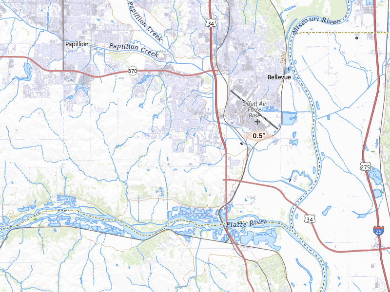 Radar-estimated hail-size map of the storm over Bellevue, NE on May 31, 2026