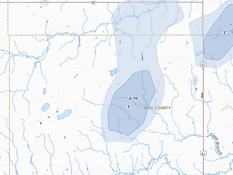 NEXRAD radar-signature map of the hail storm over Benedict, NE on May 17, 2026