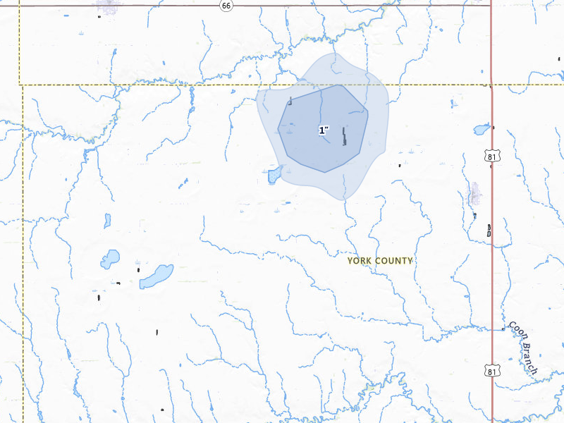 NEXRAD radar-signature map of the hail storm over Benedict, NE on Jun 1, 2026