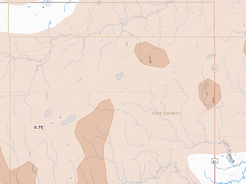 Radar-estimated hail-size map of the storm over Benedict, NE on Jun 5, 2026