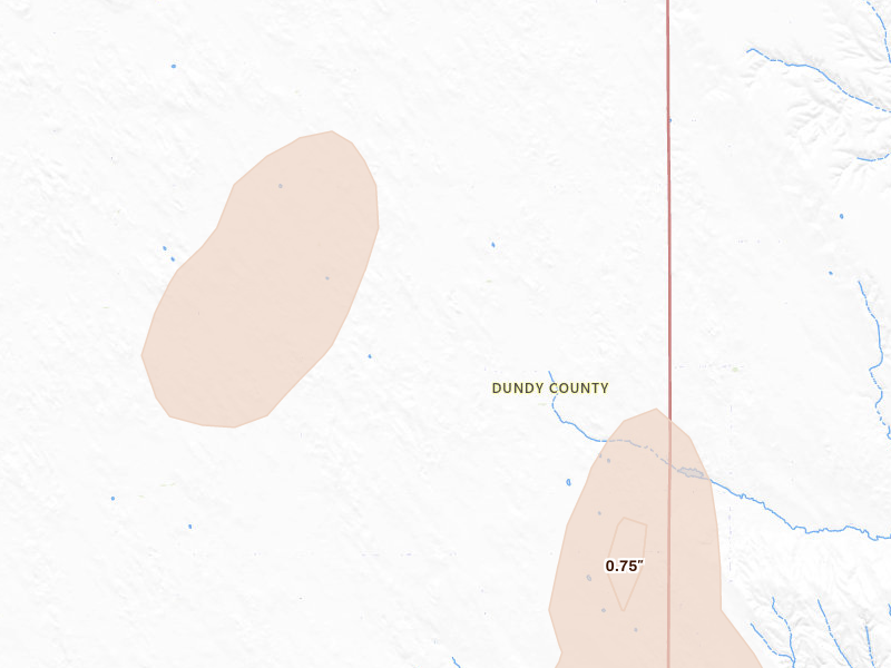 Radar-estimated hail-size map of the storm over Benkelman, NE on Jul 1, 2026