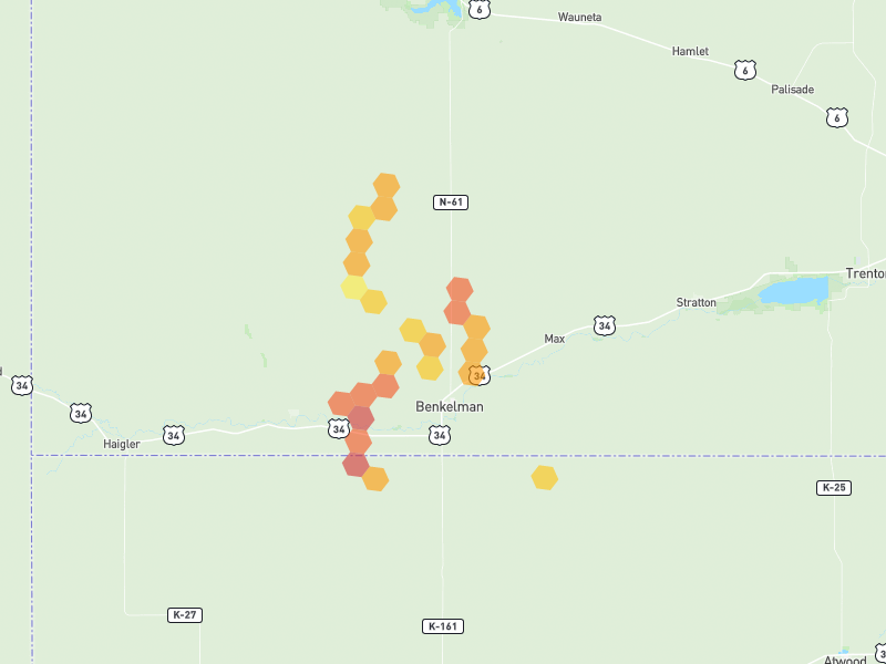Hail map of Benkelman, NE on Jul 2, 2026, hail up to 2"