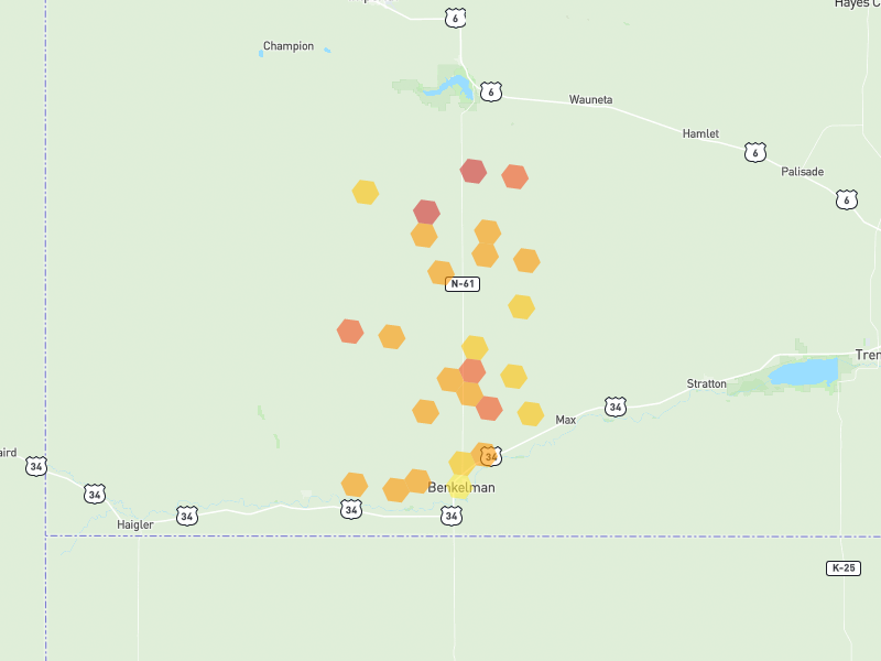 Hail map of Benkelman, NE on Jul 3, 2026, hail up to 2.25"