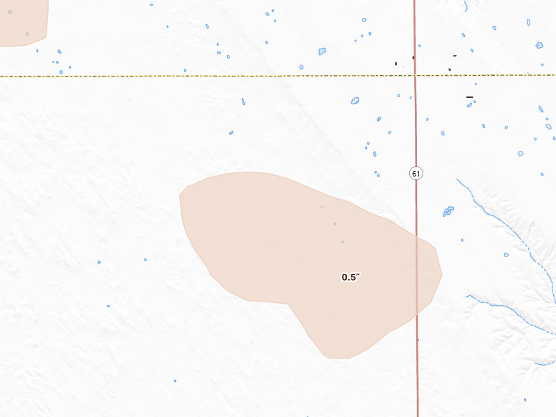 Radar-estimated hail-size map of the storm over Benkelman, NE on Aug 9, 2026
