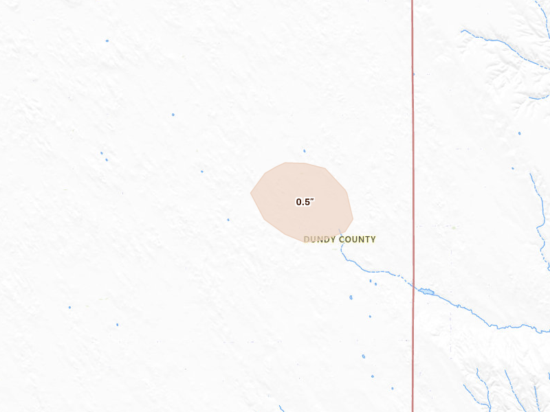 Radar-estimated hail-size map of the storm over Benkelman, NE on Aug 15, 2026
