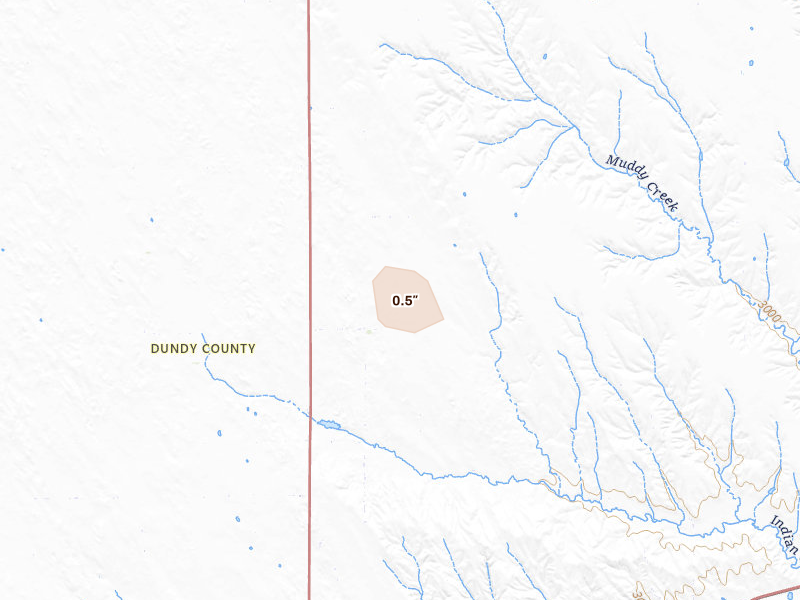 Radar-estimated hail-size map of the storm over Benkelman, NE on Aug 19, 2026