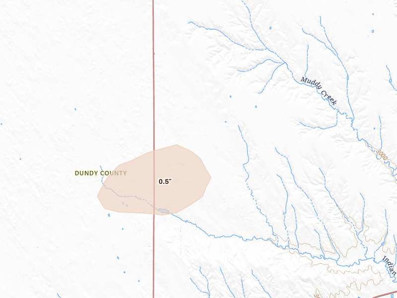 Radar-estimated hail-size map of the storm over Benkelman, NE on Aug 24, 2026
