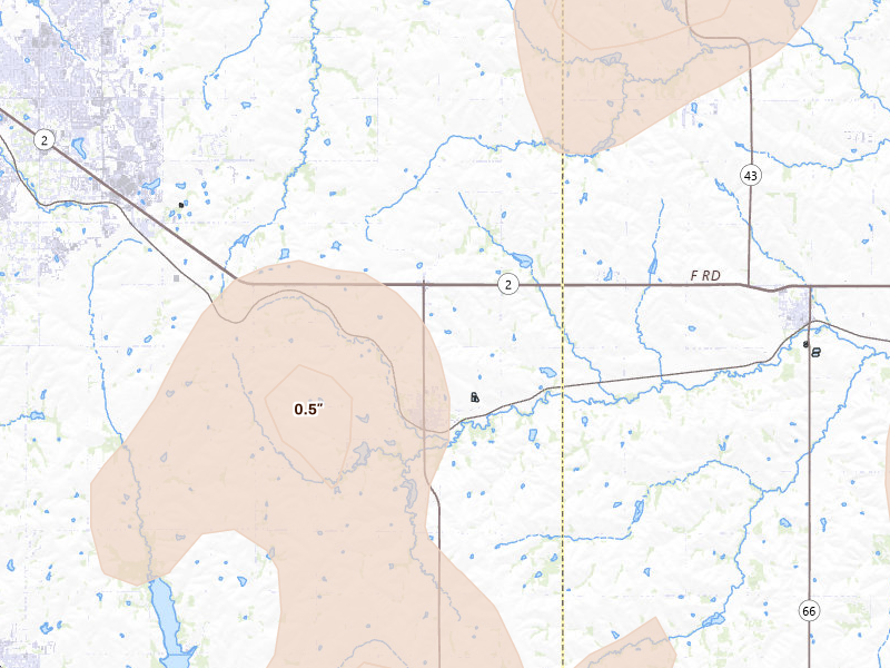 Radar-estimated hail-size map of the storm over Bennet, NE on Jun 5, 2026