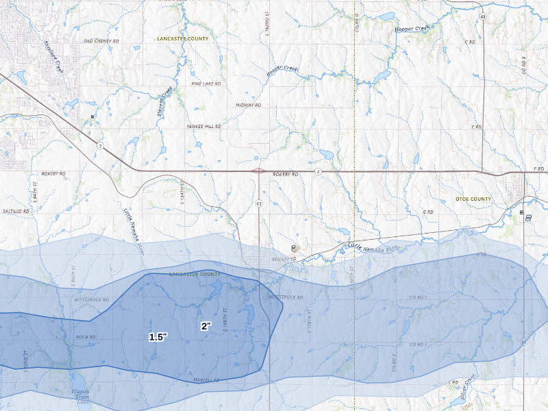 NEXRAD radar-signature map of the hail storm over Bennet, NE on Sep 12, 2026