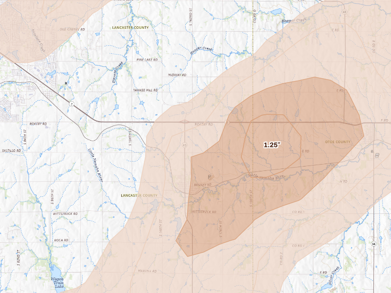 Radar-estimated hail-size map of the storm over Bennet, NE