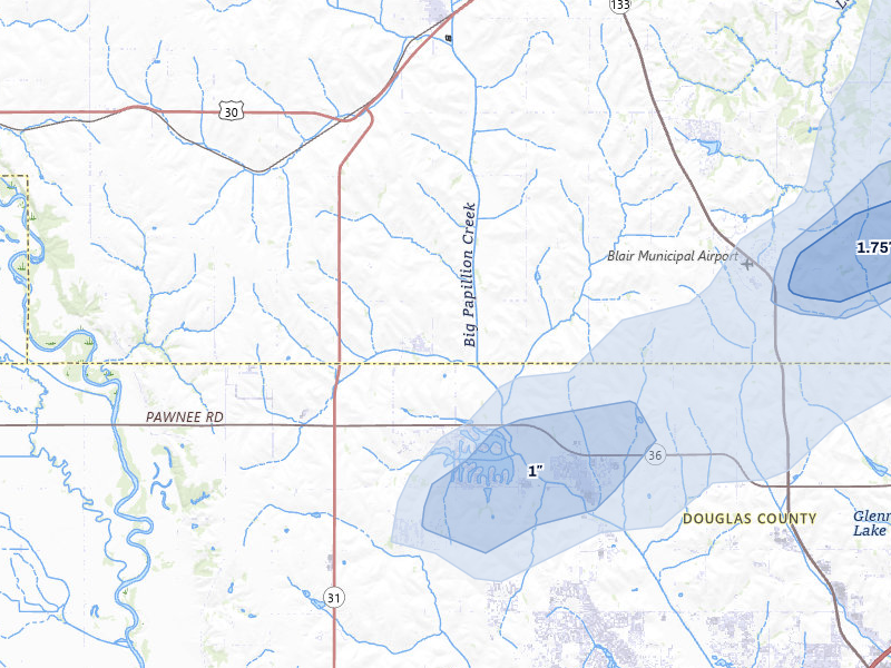 NEXRAD radar-signature map of the hail storm over Bennington, NE on May 18, 2026