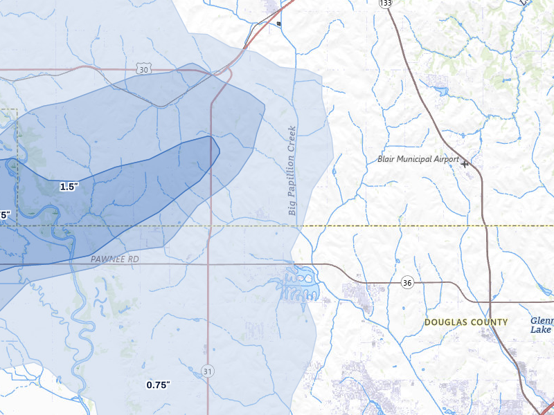 NEXRAD radar-signature map of the hail storm over Bennington, NE on Jul 3, 2026
