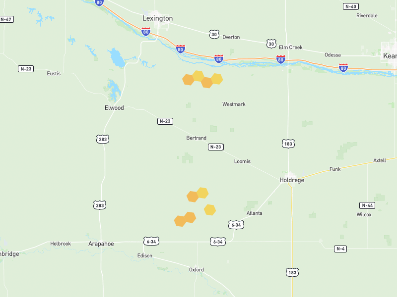 Hail map of Bertrand, NE on Jun 3, 2026, hail up to 1.25"