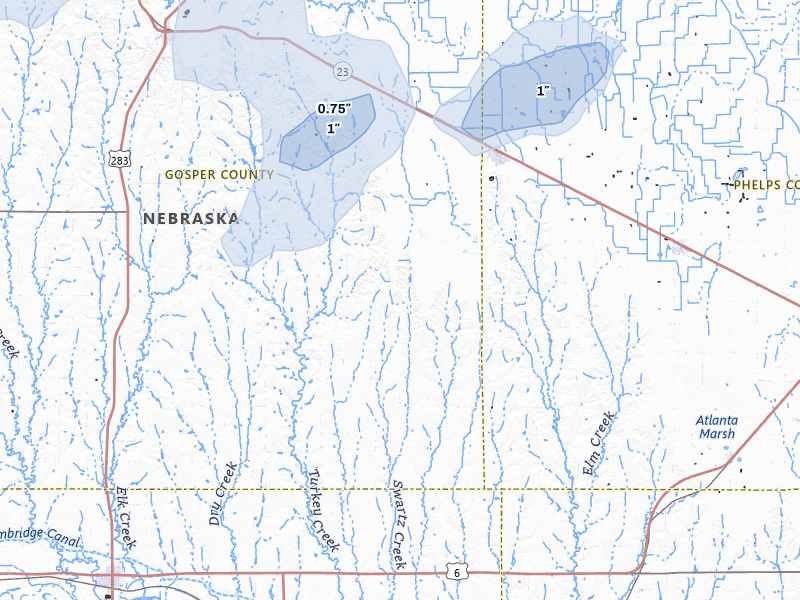NEXRAD radar-signature map of the hail over Bertrand, NE