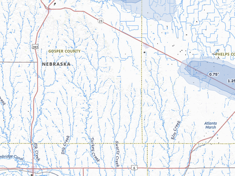 NEXRAD radar-signature map of the hail storm over Bertrand, NE on Jul 30, 2026